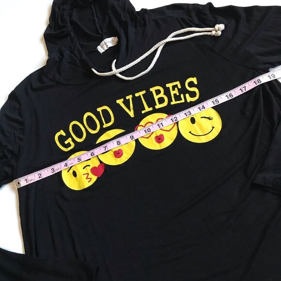 French Pastry Good Vibes L/S Tee Hoodie Emojis Black Sz XL - Picture 5 of 9